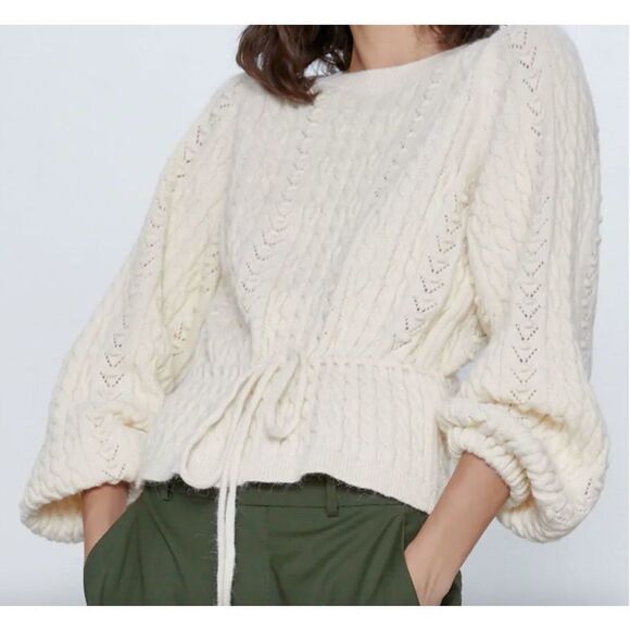 Zara Sweaters - ZARA Cable Knit Cinched Waist Sweater NWT Sz Medium